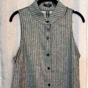 Ruti Linen Blend Sleeveless Tunic Vest Minimalist Gray Button Front Layering Top